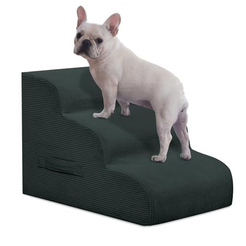 Mesa Lemon Hundetreppe für Hochbett, 3 Stufen, Haustiertreppe für kleine Hunde, rutschfest, abnehmbar, waschbar, Bezug, Rampe für drinnen und draußen, Auto, Couch, Sofa, Dunkelgrau von Mesa Lemon