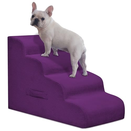 Mesa Lemon Hundetreppe für Kleine Hunde, 4-Stufen-Hunderampe und Treppe für Hochbetten und Sofa, rutschfeste Haustiertreppe Abnehmbarer und leicht zu reinigender Bezug, Lila von Mesa Lemon