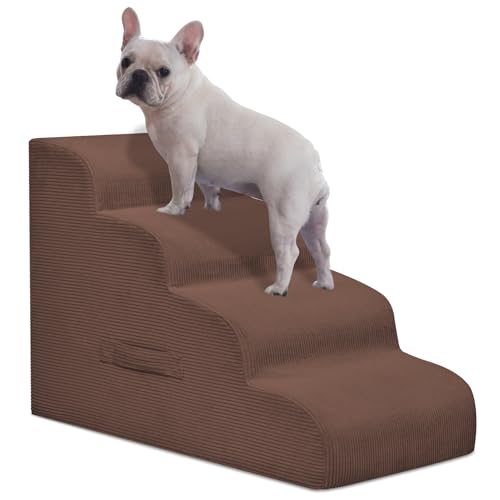 Mesa Lemon Hundetreppe für Kleine Hunde, 4-stufige Haustierrampe Treppe für Hochbetten und Sofa, rutschfeste Haustiertreppe für kleine Hunde und Katzen, Abnehmbarer und leicht zu reinigender Bezug von Mesa Lemon