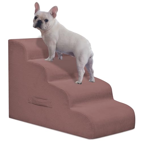 Mesa Lemon Hundetreppe für Kleine Hunde, 4-stufige Haustierrampe Treppe für Hochbetten und Sofa, rutschfeste Haustiertreppe für kleine Hunde und Katzen, Abnehmbarer und leicht zu reinigender Bezug von Mesa Lemon