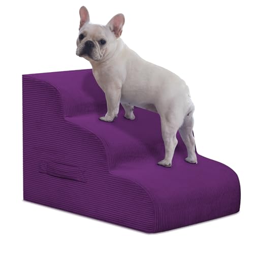 Mesa Lemon Hundetreppe für kleine Hunde, 3-stufige Hunderampe und Treppe für Hochbetten und Sofa, rutschfeste Haustiertreppe Abnehmbarer und leicht zu reinigender Bezug, Lila von Mesa Lemon