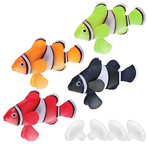 Mesee 4 Stück Clownfisch Aquarium Ornament, Aquarien Silikon Fische, Fische Aquarium Dekoration Künstliche Bunte Fische, Fluoreszierende Silikonfische für die Dekoration, Schwimmende Fischdekorationen von Mesee