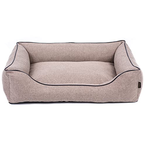 Mestizo Mallorca Comfort Haustierbett Hundekorb Tierbett Hundesofa aus Strapazierfähigem Polsterstoff (Außenmaße: 100x75cm / Innenmaße: 70x53cm, Beige/schwarz) von Mestizo