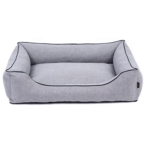 Mestizo Mallorca Comfort Haustierbett Hundekorb Tierbett Hundesofa aus Strapazierfähigem Polsterstoff (Außenmaße: 65x50cm / Innenmaße: 41x27cm, Hellgrau/schwarz) von Mestizo