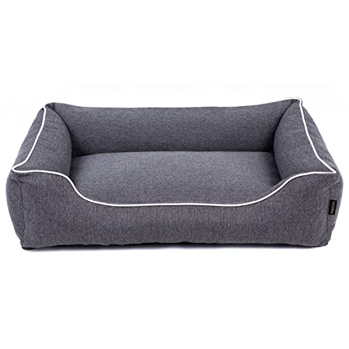 Mestizo Mallorca Comfort Haustierbett Hundekorb Tierbett Hundesofa aus Strapazierfähigem Polsterstoff (Außenmaße: 80x60cm / Innenmaße: 56x40cm, Dunkelgrau/weiß) von Mestizo