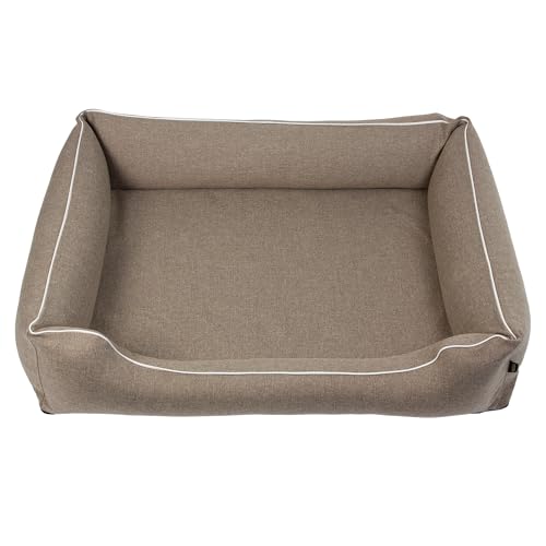 Mestizo Mallorca Standard TwinFoam Hundebett, Hundekorb, Sofa aus Polsterstoff, Oeko-TEX Zertifiziert, Bezug Abnehmbar und Waschbar (Beige mit weißem Rand, Außenmaße: 100x75cm) von Mestizo