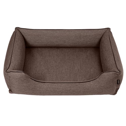 Mestizo Mallorca Standard TwinFoam Hundebett, Hundekorb, Sofa aus Polsterstoff, Oeko-TEX Zertifiziert, Bezug Abnehmbar und Waschbar (Braun mit schwarzem Rand, Außenmaße: 65x50cm) von Mestizo