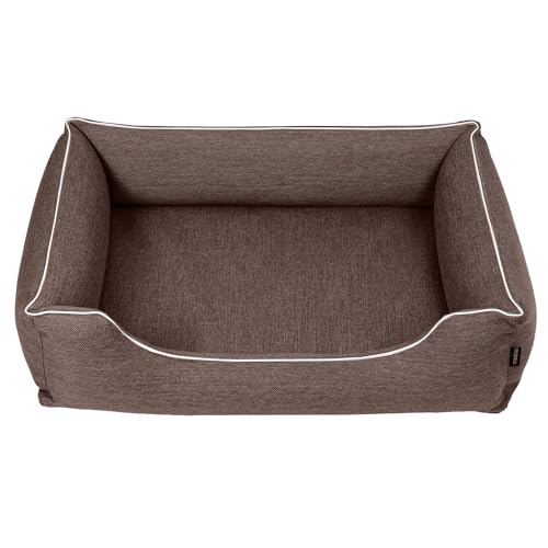 Mestizo Mallorca Standard TwinFoam Hundebett, Hundekorb, Sofa aus Polsterstoff, Oeko-TEX Zertifiziert, Bezug Abnehmbar und Waschbar (Braun mit weißem Rand, Außenmaße: 65x50cm) von Mestizo