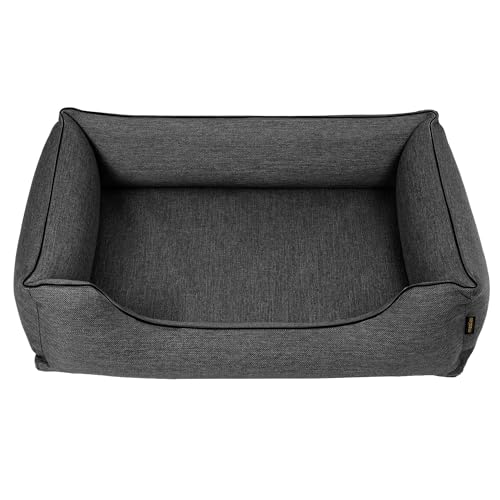 Mestizo Mallorca Standard TwinFoam Hundebett, Hundekorb, Sofa aus Polsterstoff, Oeko-TEX Zertifiziert, Bezug Abnehmbar und Waschbar (Dunkelgrau mit schwarzem Rand, Außenmaße: 65x50cm) von Mestizo