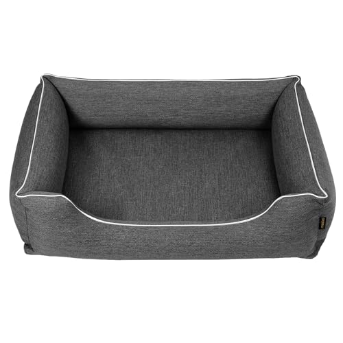 Mestizo Mallorca Standard TwinFoam Hundebett, Hundekorb, Sofa aus Polsterstoff, Oeko-TEX Zertifiziert, Bezug Abnehmbar und Waschbar (Dunkelgrau mit weißem Rand, Außenmaße: 65x50cm) von Mestizo