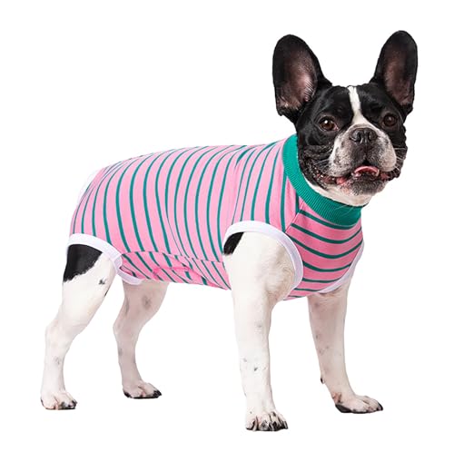 Hunde-OP-Anzug für weibliche Männer, gestreifter Hunde-Pyjama für kleine, mittelgroße Hunde, Anti-Leck-Anzug, Overall für Haustiere (Rosa-Grün, XL) von Meta Living