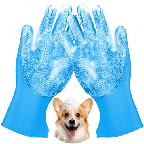 Metopets Haustier-Waschhandschuhe, hitzebeständige Silikon-Hunde-Bad-Pflegehandschuhe mit verbessertem Fünf-Finger-Design, Massage- und Badeschrubber für Hunde, Katzen, Kaninchen und Pferde, 1 Paar von Metopets