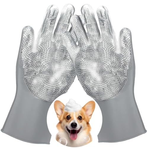 Metopets Haustier-Waschhandschuhe, hitzebeständige Silikon-Hunde-Bad-Pflegehandschuhe mit verbessertem Fünf-Finger-Design, Massage- und Badeschrubber für Hunde, Katzen, Kaninchen und Pferde, 1 Paar von Metopets