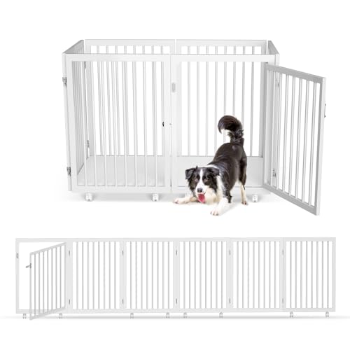 330 cm extra breites Haustiergitter, Laufstall für Hunde, 6 Paneele, Metall, Welpenlaufstall mit 8 Rädern und abschließbarer Tür, leichter Hundezaun mit sicherem Holzboden, ideal für kleine und 330 cm extra breites Haustiergitter, Laufstall für Hunde, 6 Paneele, Metall, Welpenlaufstall mit 8 Rädern und abschließbarer Tür, leichter Hundezaun mit sicherem Holzboden, ideal für kleine und von Meulbaty