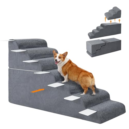 6-stufige Hundetreppe für Hochbett und Couch, 65 cm hoch für Hunde, breitere Haustiertreppe für kleine alte große Hunde Katzen, 30° stabile rutschfeste Hundetreppe, waschbare Hunderampe mit 6-stufige Hundetreppe für Hochbett und Couch, 65 cm hoch für Hunde, breitere Haustiertreppe für kleine alte große Hunde Katzen, 30° stabile rutschfeste Hundetreppe, waschbare Hunderampe mit von Meulbaty
