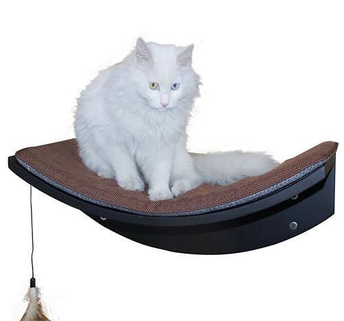 54,6 cm gebogenes Katzenregal mit weichem Kissen, wandmontierter schwimmender Katzen-Sitzstange für große Katzen, gewellte Katzenhängematte, Bettmöbel mit austauschbarem Teppich von MewJoyee