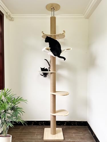 Moderner Kratzbaum mit Sisalseil, 5 Etagen, Kletterbaum für Indoor-Katzen, große Erwachsene, Höhe 208,3–297,2 cm, verstellbar, hoch, Katzenaktivitätsbaum (Deluxe-Stil 3) von MewJoyee