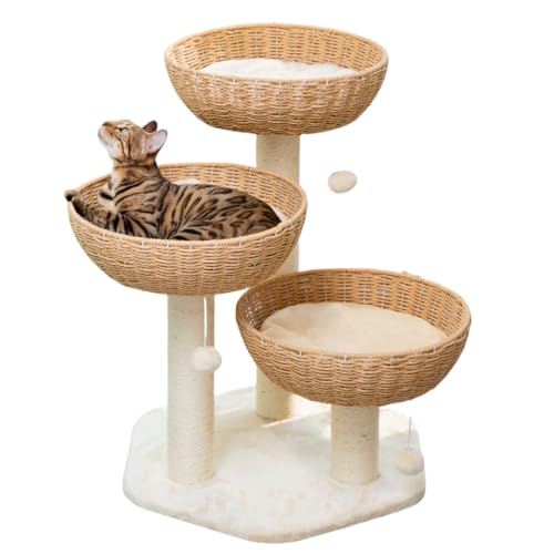 Moderner Rattan-Katzenbaum für Indoor-Katzen, 3 handgefertigte Rattan-Weiden-Katzenhütte, niedliche Fensterstange für große Katzen bis zu 9 kg, großer Katzenturm, Katzenkratzbaum für Katzen, kleine Moderner Rattan-Katzenbaum für Indoor-Katzen, 3 handgefertigte Rattan-Weiden-Katzenhütte, niedliche Fensterstange für große Katzen bis zu 9 kg, großer Katzenturm, Katzenkratzbaum für Katzen, kleine von MewJoyee