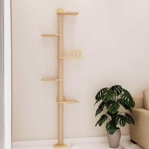 Wandmontierter hoher Kratzbaum für Katzen, platzsparend, vom Boden bis zur Decke, Naturholz, Katzenwandregale mit eingezäunten Stufen, geeignet für große Katzen, Kiefer Massivholz Kratzbaum Wandmontierter hoher Kratzbaum für Katzen, platzsparend, vom Boden bis zur Decke, Naturholz, Katzenwandregale mit eingezäunten Stufen, geeignet für große Katzen, Kiefer Massivholz Kratzbaum von MewJoyee