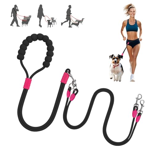 MewZoo Doppelleinen für 2 Hunde, kein Verheddern, 360° drehbar, Doppelleine Hundeleine aus Nylon mit weichem Griff, Hundeleinen zum Spazierengehen, Laufen, Trainieren, für alle Rassen (schwarz) von MewZoo