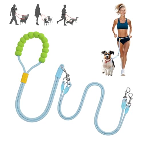 MewZoo Doppelleinen für 2 Hunde, kein Verheddern, 360° drehbar, Doppelleine Hundeleine aus Nylon mit weichem Griff, Hundeleinen zum Spazierengehen, Laufen, Trainieren, für alle Rassen (blau) von MewZoo