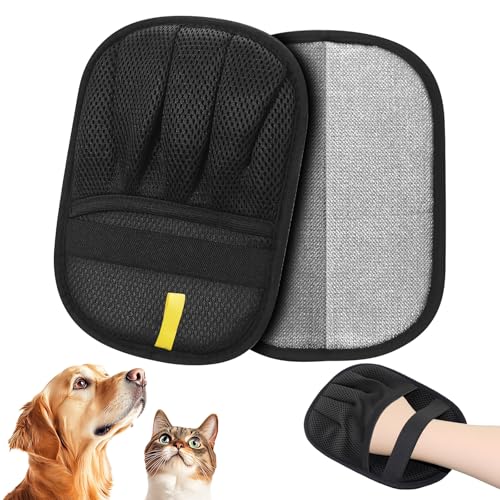 MewZoo Tierhaarentferner Handschuh, Doppelseitige Fell Magnet Handschuh, Wiederverwendbare Handschuh für Hunde und Katzen, vielseitiger Tierpflegehandschuh zum Waschen, für Kleidung Sofas (2 Stück) von MewZoo
