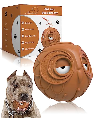 Giggle Ball for Dogs Owl Dog Toys for Aggressive Chewers Dog Ball Toy for Puppy Medium Large Dogs Natural Rubber Cute Owl Hoot Fun Giggle Sounds When Rolled or Shaken(Brown New) von Mewlmart
