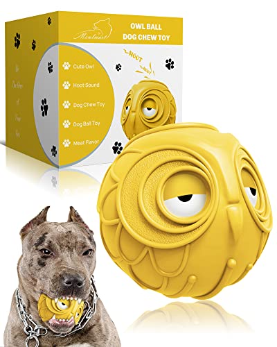 Giggle Ball for Dogs Owl Dog Toys for Aggressive Chewers Dog Ball Toy for Puppy Medium Large Dogs Natural Rubber Cute Owl Hoot Fun Giggle Sounds When Rolled or Shaken (Yellow Owl) von Mewlmart