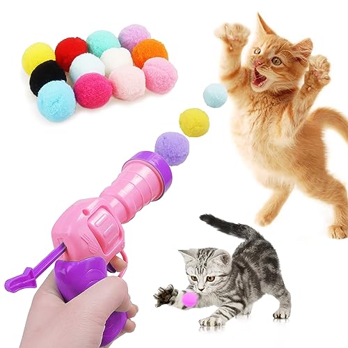 Mewlmart Cat Toys Interactive for Indoor Cats Kitty Toys Cat Toys for Indoor Cats Pom Pom Balls Cat Ball Toy Plush Ball Launcher for Cats Puff Balls Cat Enrichment Toys 1.2 IN30 Balls von Mewlmart