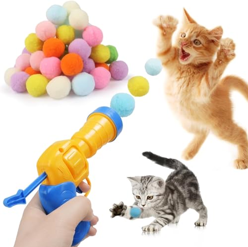Mewlmart Cat Toys Interactive for Indoor Cats with Interactive Launchers Kitty Toys Cat Toys for Indoor Cats Self Play Cat Ball Toy Pom Pom Balls Puff Balls 100 Balls Cat Enrichment Toys von Mewlmart
