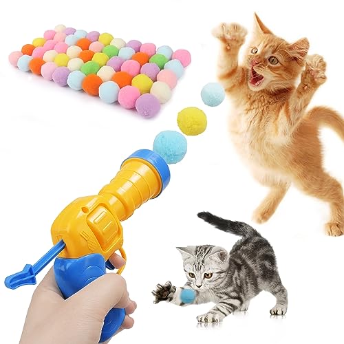 Mewlmart Katzenspielzeug, interaktiv für Indoor-Katzen mit interaktiven Launcher, Katzenspielzeug, Katzenspielzeug für Indoor-Katzen, selbstspielend, Katzenball, Spielzeug, Pompom-Bälle, von Mewlmart