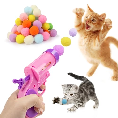 Mewlmart Katzenspielzeug, interaktives Katzenspielzeug für den Innenbereich, Katzenspielzeug für Innenräume, Pompom-Bälle für Katzen, Ballspielzeug, Plüschballwerfer für Katzen, 30 Bälle, von Mewlmart