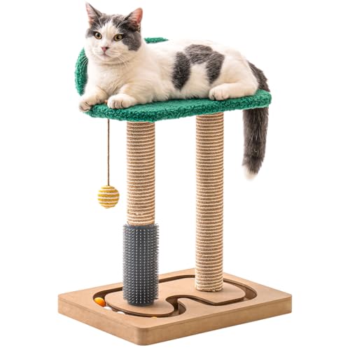 Cat Scratching Post, Scratching Post for Indoor Cats,Soft Perch for Rest,Cat Scratcher with Natural Sisal Pole Cat Self Groomer, Cat Toys Interactive Ball Toys for Kitten and Adult Cats von Mewoo