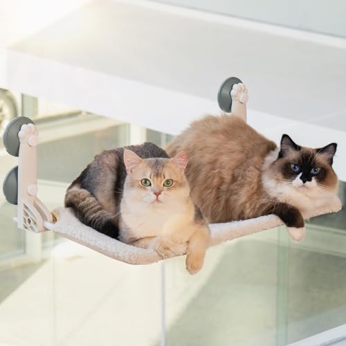 Katzen-Fenstersitzstange, langlebig, Katzen-Hängematten-Sitz für Indoor-Katzen, wendbare Matte, ganzjährig, faltbar, bietet Allround-Sonnenbad, platzsparend, waschbar, hält bis zu 18 kg (L-60 x 30 x von Mewoo