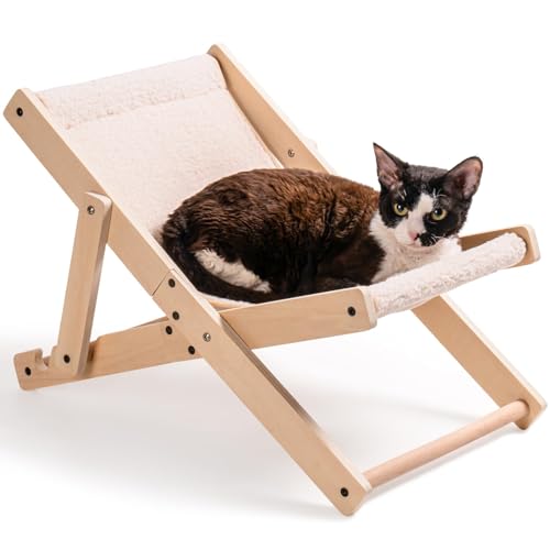 Katzenbett für Indoor-Katzen, gemütliche Katzenhängematte, verstellbare Rückenlehne, Mini-Strand-Katzenstuhl, erhöhtes Katzensofa, Couch, geeignet für kleine, mittelgroße Katzen, 67,8 cm L x 38,1 cm, von Mewoo