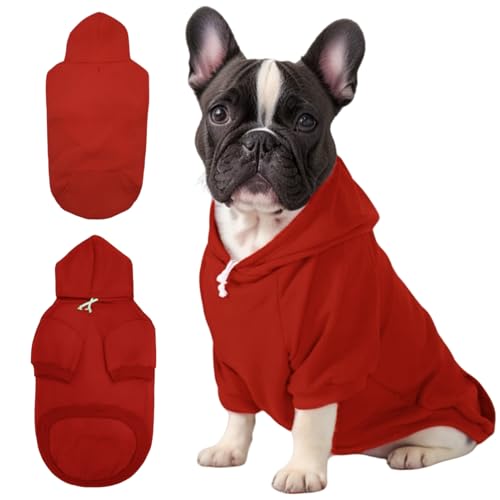 Mfiker Hunde-Kapuzenpullover für Herbst und Winter, für kleine Hunde, mit Loch für die Leine und Tasche, Kapuzen-Sweatshirt für Jungen, Mädchen, kleine, mittelgroße Welpen, Hunde, Katzen (roter Mfiker Hunde-Kapuzenpullover für Herbst und Winter, für kleine Hunde, mit Loch für die Leine und Tasche, Kapuzen-Sweatshirt für Jungen, Mädchen, kleine, mittelgroße Welpen, Hunde, Katzen (roter von Mfiker