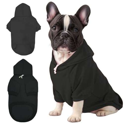 Mfiker Hunde-Kapuzenpullover für Herbst und Winter, für kleine Hunde, mit Loch für die Leine und Tasche, Kapuzen-Sweatshirt für Jungen, Mädchen, kleine, mittelgroße Welpen, Hunde, Katzen (schwarzer Mfiker Hunde-Kapuzenpullover für Herbst und Winter, für kleine Hunde, mit Loch für die Leine und Tasche, Kapuzen-Sweatshirt für Jungen, Mädchen, kleine, mittelgroße Welpen, Hunde, Katzen (schwarzer von Mfiker