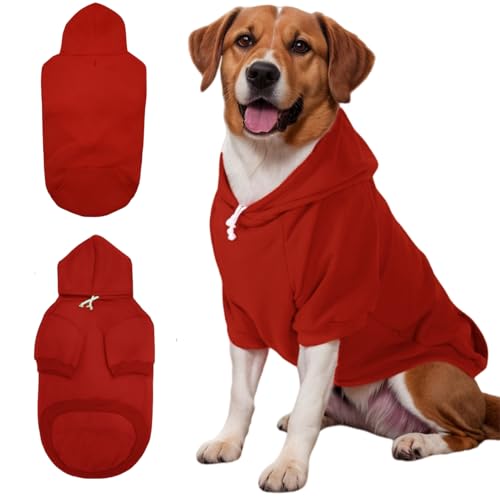 Mfiker Hunde-Kapuzenpullover mit Loch für die Leine, für große Hunde, Herbst und Winter, für große Hunde, kaltes Wetter, Kapuzen-Sweatshirt für große, mittelgroße Hunde und Katzen (roter Mfiker Hunde-Kapuzenpullover mit Loch für die Leine, für große Hunde, Herbst und Winter, für große Hunde, kaltes Wetter, Kapuzen-Sweatshirt für große, mittelgroße Hunde und Katzen (roter von Mfiker