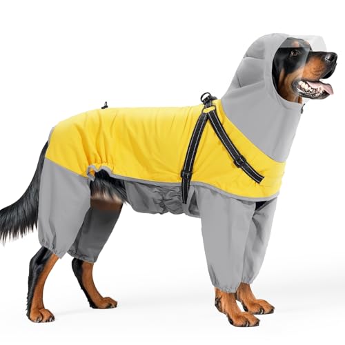 Mfiker Hunde-Regenmantel mit Geschirr und Kapuze, verstellbar, wasserdichte Regenjacke für mittelgroße und große Hunde, winddichter Regenmantel für regnerischen windigen Schnee, Größe L Mfiker Hunde-Regenmantel mit Geschirr und Kapuze, verstellbar, wasserdichte Regenjacke für mittelgroße und große Hunde, winddichter Regenmantel für regnerischen windigen Schnee, Größe L von Mfiker