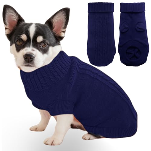 Mfiker Kleiner Hundepullover mit Hinterbeingurten & Strick-Rollkragen, warme Hundekleidung für kleine Hunde und Katzen, Haustierpullover für Bulldogge, Chihuahua, Yorkie, Mops, Kätzchen (marineblauer Mfiker Kleiner Hundepullover mit Hinterbeingurten & Strick-Rollkragen, warme Hundekleidung für kleine Hunde und Katzen, Haustierpullover für Bulldogge, Chihuahua, Yorkie, Mops, Kätzchen (marineblauer von Mfiker