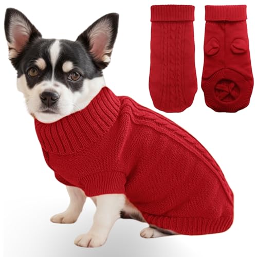 Mfiker Kleiner Hundepullover mit Hinterbeingurten & Strick-Rollkragenpullover, warme Hundekleidung für kleine Hunde und Katzen, Haustierpullover für Bulldogge, Chihuahua, Yorkie, Mops, Kätzchen (roter Mfiker Kleiner Hundepullover mit Hinterbeingurten & Strick-Rollkragenpullover, warme Hundekleidung für kleine Hunde und Katzen, Haustierpullover für Bulldogge, Chihuahua, Yorkie, Mops, Kätzchen (roter von Mfiker