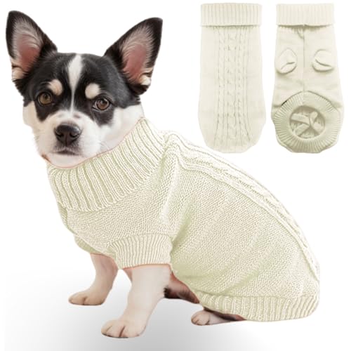 Mfiker Kleiner Hundepullover mit Hinterbeinriemen & Strick-Rollkragen, warme Winterkleidung für kleine Hunde und Katzen, Haustierpullover für Bulldogge, Chihuahua, Yorkie, Mops, Kätzchen (weißer Mfiker Kleiner Hundepullover mit Hinterbeinriemen & Strick-Rollkragen, warme Winterkleidung für kleine Hunde und Katzen, Haustierpullover für Bulldogge, Chihuahua, Yorkie, Mops, Kätzchen (weißer von Mfiker