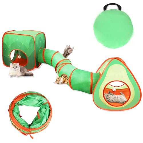 Mfsdai 3 in 1 Katzentunnel Outdoor,Interaktive Katze Spieltunnel katzenlaufrad Faltbare Pop Up Katzenspielzeug Katzenzelt Rascheltunnel für Innen Katze Kaninchen(Grün) von Mfsdai