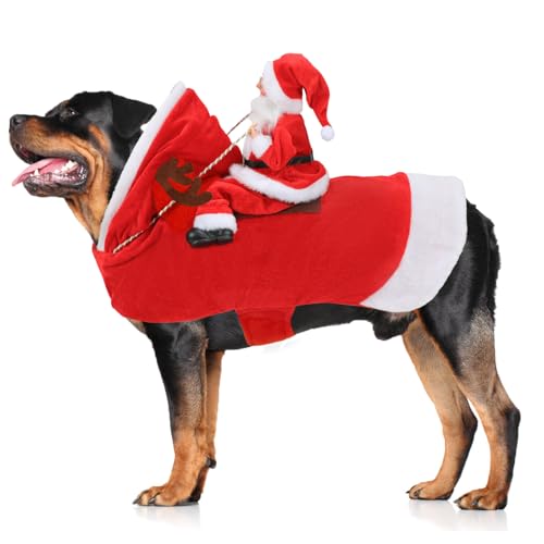 Mfsdai Hund Weihnachtskostüm, Santa Reiten Kleidung Hundekostüm, Hundepullover Mantel Weihnachten Rot für Kleine Mittel Große Hunde Katzen 3XL von Mfsdai
