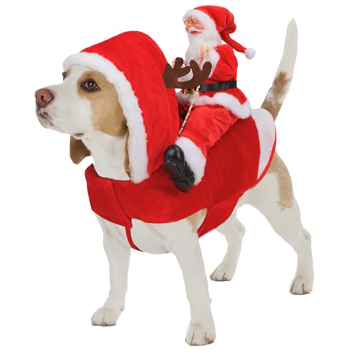 Mfsdai Hund Weihnachtskostüm, Santa Reiten Kleidung Hundekostüm, Hundepullover Mantel Weihnachten Rot für Kleine Mittel Große Hunde Katzen L von Mfsdai