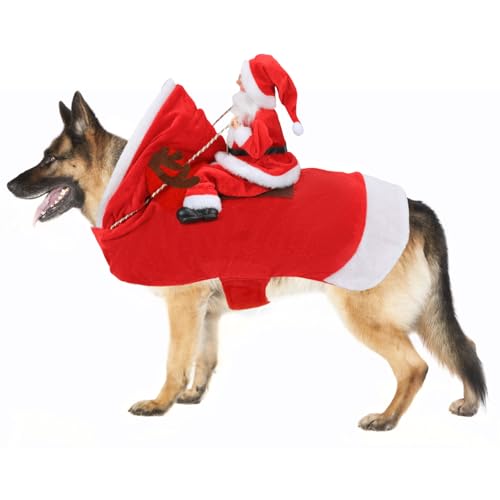 Mfsdai Hund Weihnachtskostüm, Santa Reiten Kleidung Hundekostüm, Hundepullover Mantel Weihnachten Rot für Kleine Mittel Große Hunde Katzen XL von Mfsdai