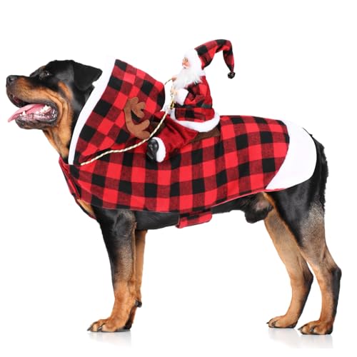 Mfsdai Hund Weihnachtskostüm, Santa Reiten Kleidung Hundekostüm, Hundepullover Mantel Weihnachten Schottenmuster für Kleine Mittel Große Hunde Katzen 3XL von Mfsdai