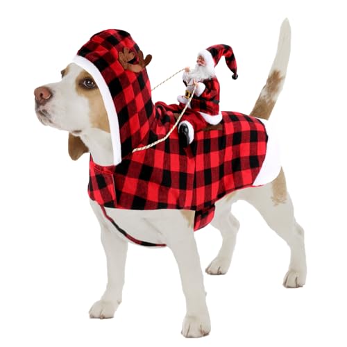 Mfsdai Hund Weihnachtskostüm, Santa Reiten Kleidung Hundekostüm, Hundepullover Mantel Weihnachten Schottenmuster für Kleine Mittel Große Hunde Katzen M von Mfsdai