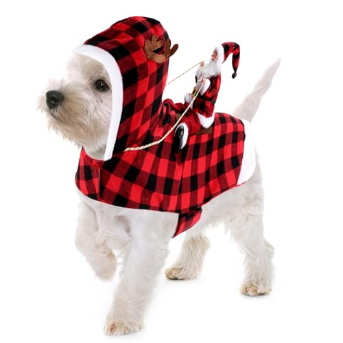 Mfsdai Hund Weihnachtskostüm, Santa Reiten Kleidung Hundekostüm, Hundepullover Mantel Weihnachten Schottenmuster für Kleine Mittel Große Hunde Katzen S von Mfsdai