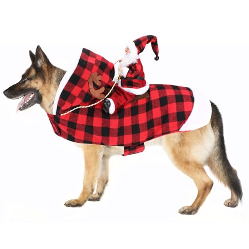 Mfsdai Hund Weihnachtskostüm, Santa Reiten Kleidung Hundekostüm, Hundepullover Mantel Weihnachten Schottenmuster für Kleine Mittel Große Hunde Katzen XXL von Mfsdai